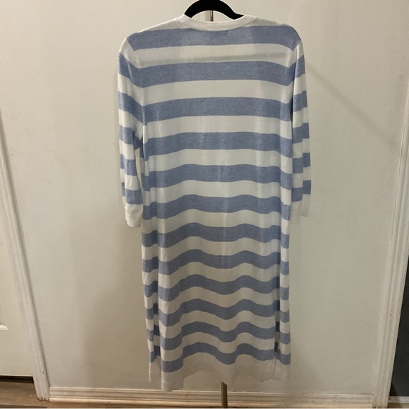 Talbots Blue White Straps Long Cardigan Size M - Picture 7 of 8